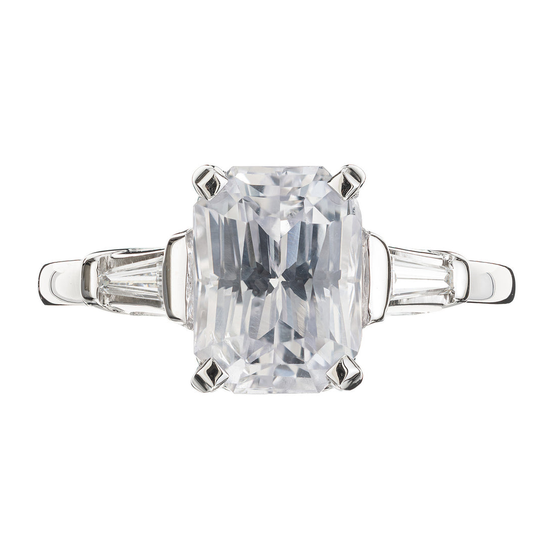 GIA 3.18 Carat Natural White Sapphire Diamond Platinum Engagement Ring – image 4