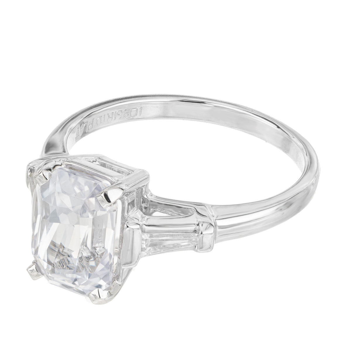 GIA 3.18 Carat Natural White Sapphire Diamond Platinum Engagement Ring – image 2
