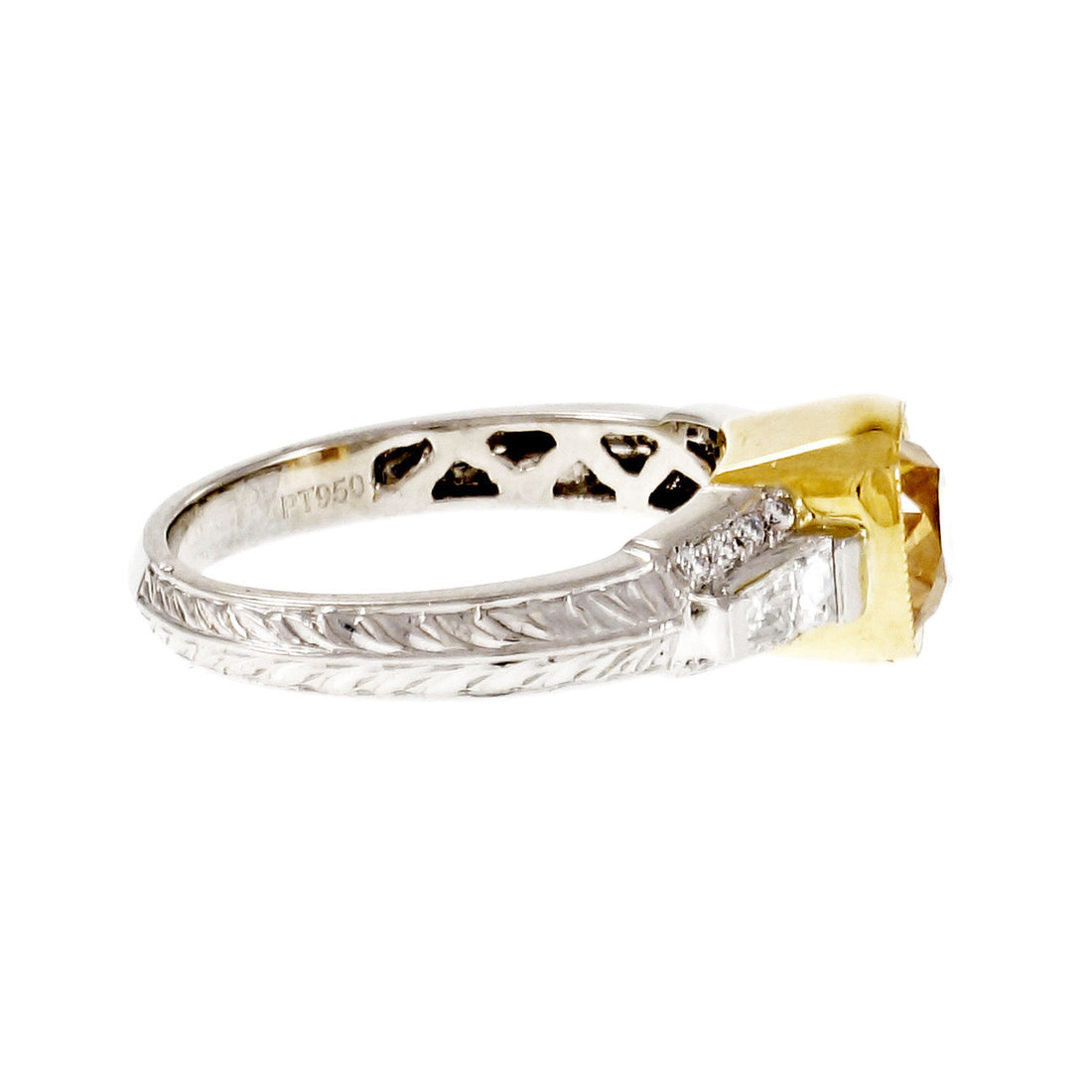 Natural Brown Yellow Antique Cushion Diamond Ring Platinum 18k Gold – image 6