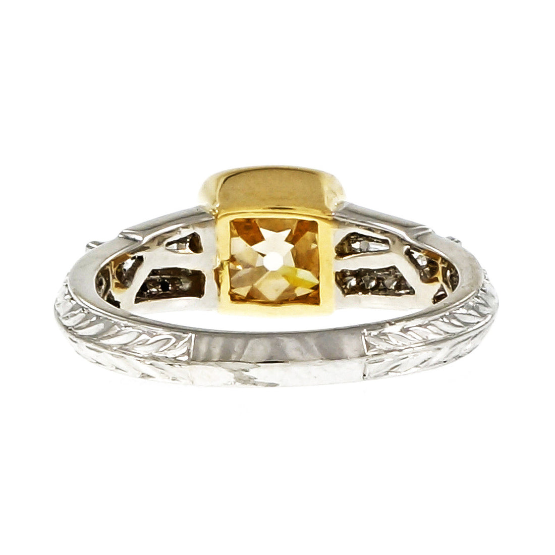 Natural Brown Yellow Antique Cushion Diamond Ring Platinum 18k Gold – image 7