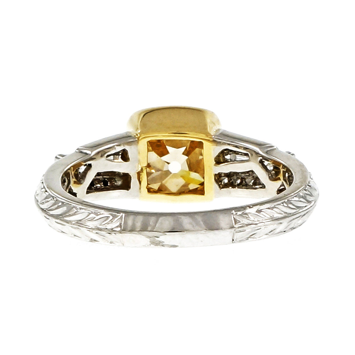 Natural Brown Yellow Antique Cushion Diamond Ring Platinum 18k Gold – image 7