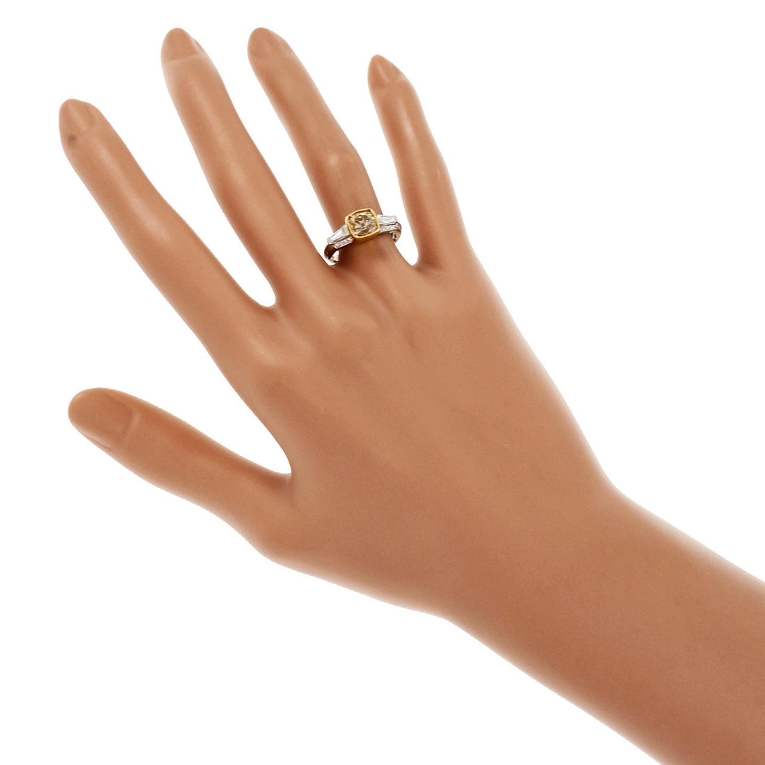 Natural Brown Yellow Antique Cushion Diamond Ring Platinum 18k Gold – image 8