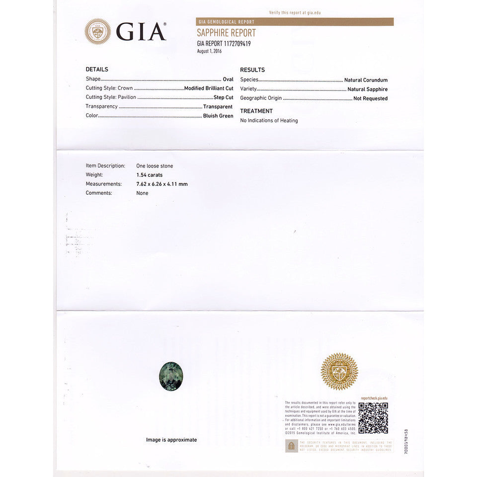 GIA Certified 1.54 Carat Natural Blue Green Sapphire Diamond Engagement Ring – image 3