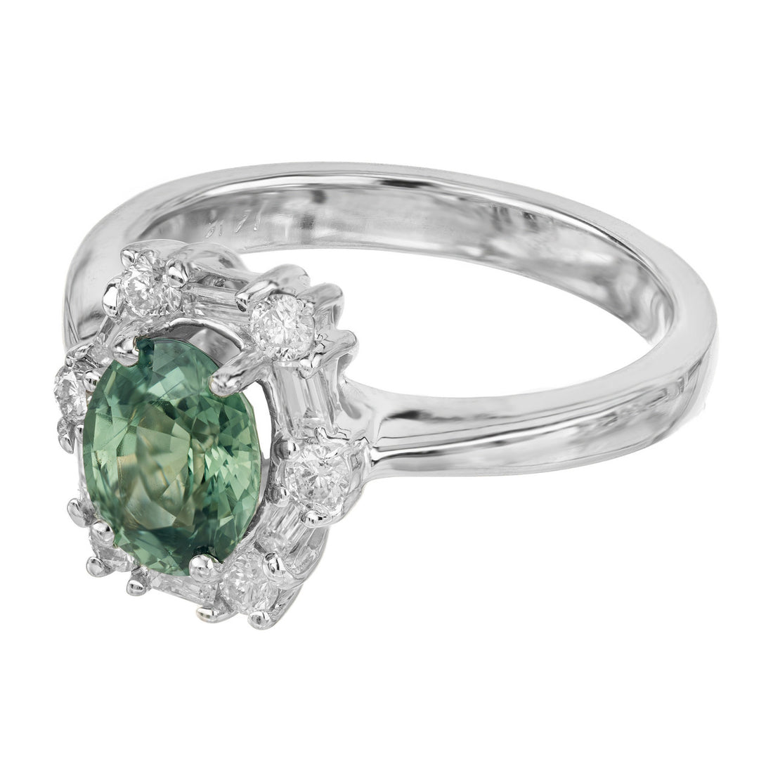GIA Certified 1.54 Carat Natural Blue Green Sapphire Diamond Engagement Ring – image 2