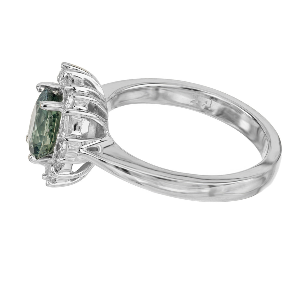 GIA Certified 1.54 Carat Natural Blue Green Sapphire Diamond Engagement Ring – image 5