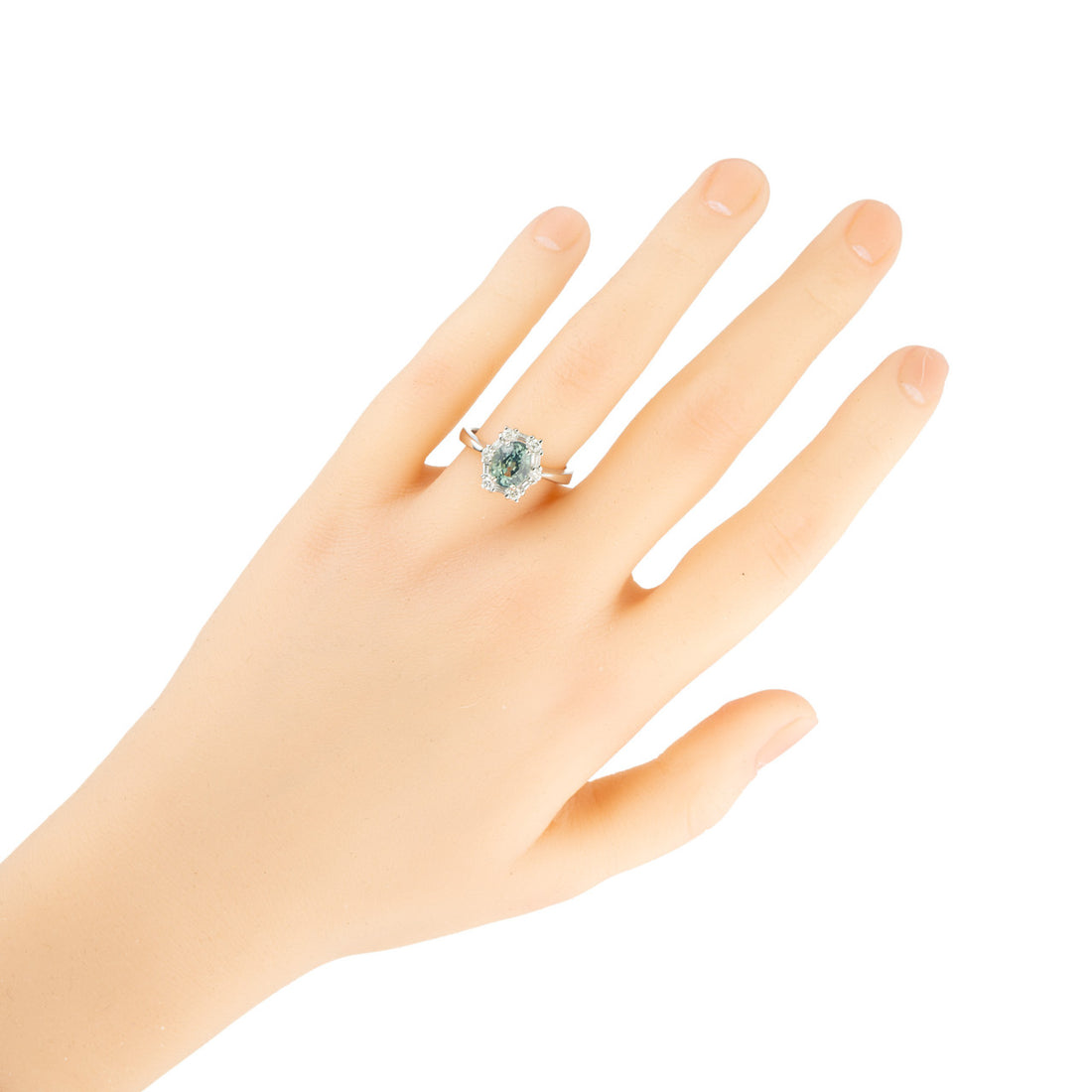 GIA Certified 1.54 Carat Natural Blue Green Sapphire Diamond Engagement Ring – image 4