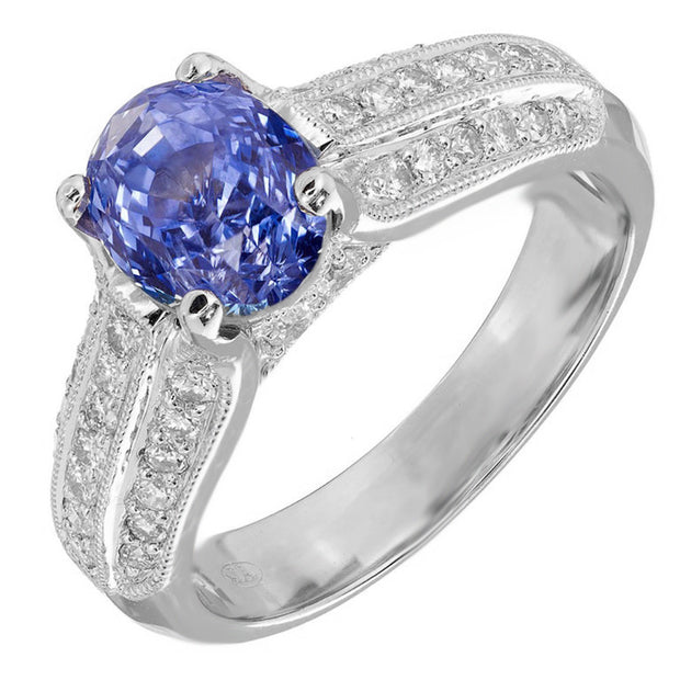 GIA Certified 2.64 Carat Oval Sapphire Diamond White Gold Engagement Ring