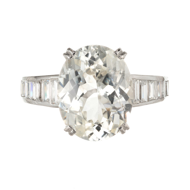 9.60 cts Oval Light Yellow Sapphire Diamond Ring Platinum