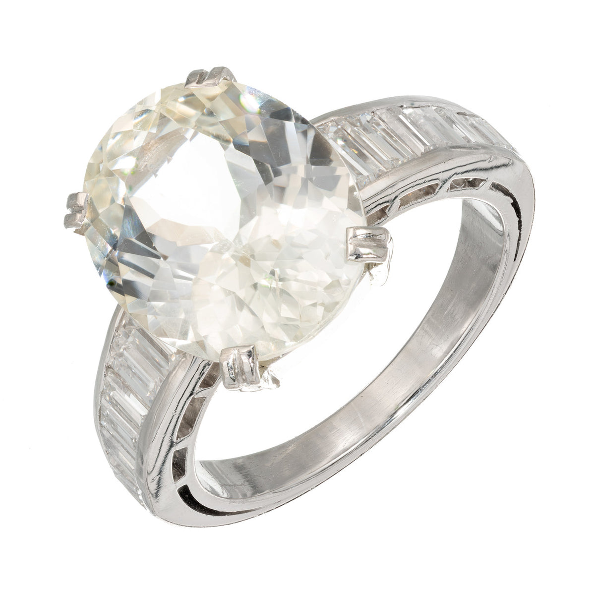 9.60 cts Oval Light Yellow Sapphire Diamond Ring Platinum – image 2