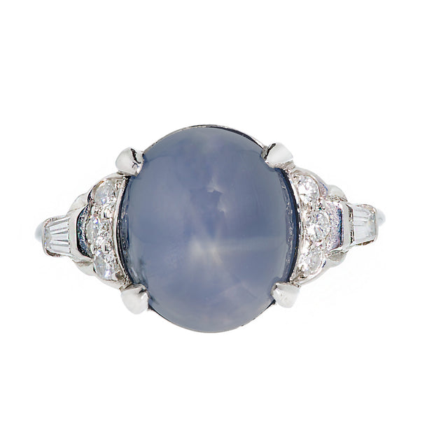 Art Deco Lambert Brothers Star Sapphire Ring Platinum Diamond
