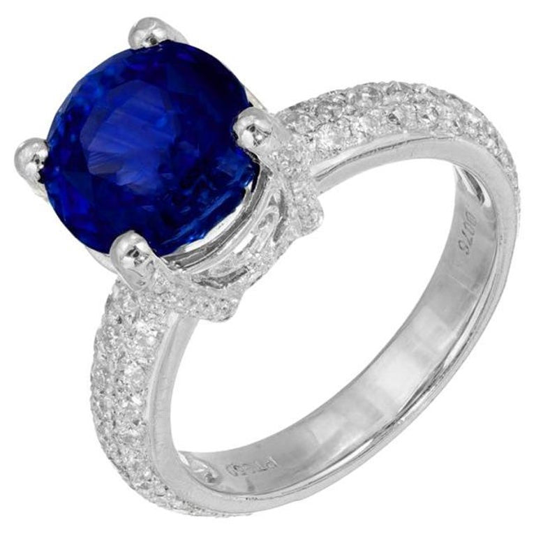 AGL 5.05 Carat Round Blue Sapphire Diamond Platinum Engagement Ring