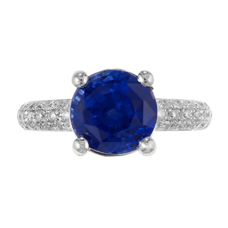 AGL 5.05 Carat Round Blue Sapphire Diamond Platinum Engagement Ring – image 2