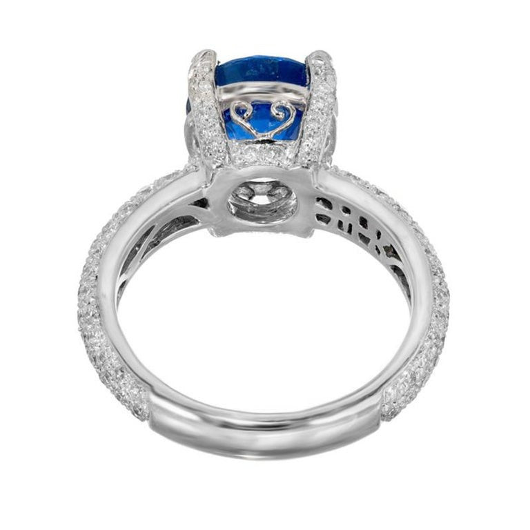 AGL 5.05 Carat Round Blue Sapphire Diamond Platinum Engagement Ring – image 8