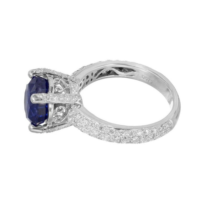 AGL 5.05 Carat Round Blue Sapphire Diamond Platinum Engagement Ring – image 7