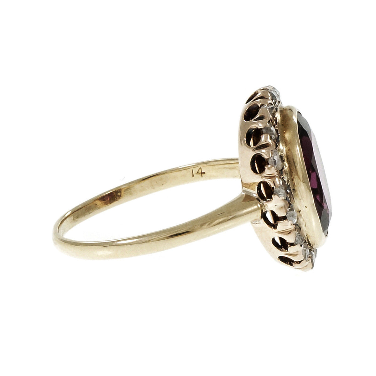 Estate Victorian 1900 Rhodalite Garnet Ring Rose Cut Diamonds 14k – image 6