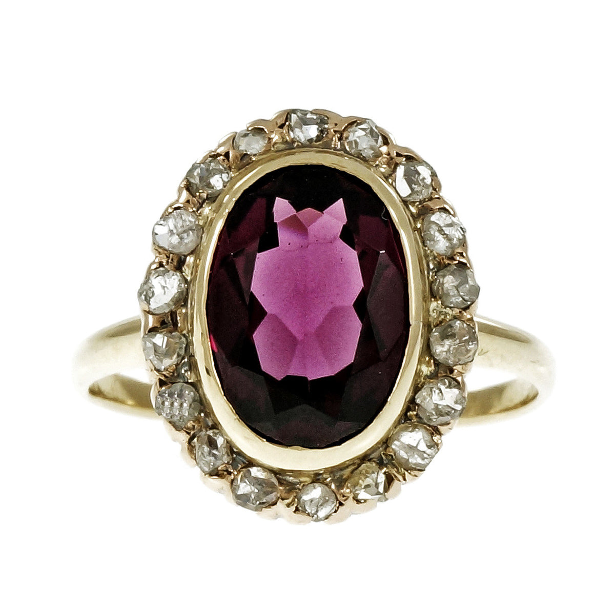 Estate Victorian 1900 Rhodalite Garnet Ring Rose Cut Diamonds 14k