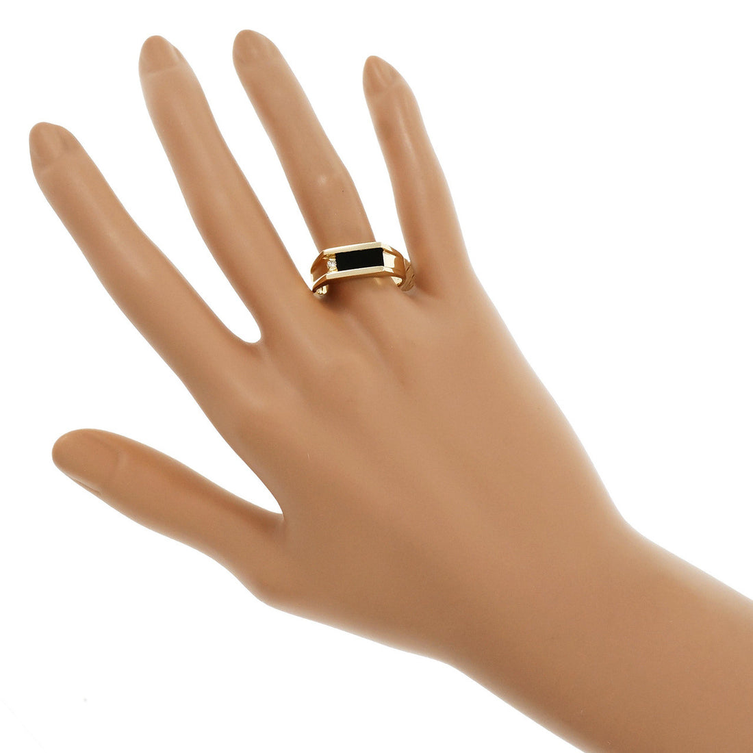 Estate Angular Black Onyx Ring Diamond 14k Yellow Gold – image 7