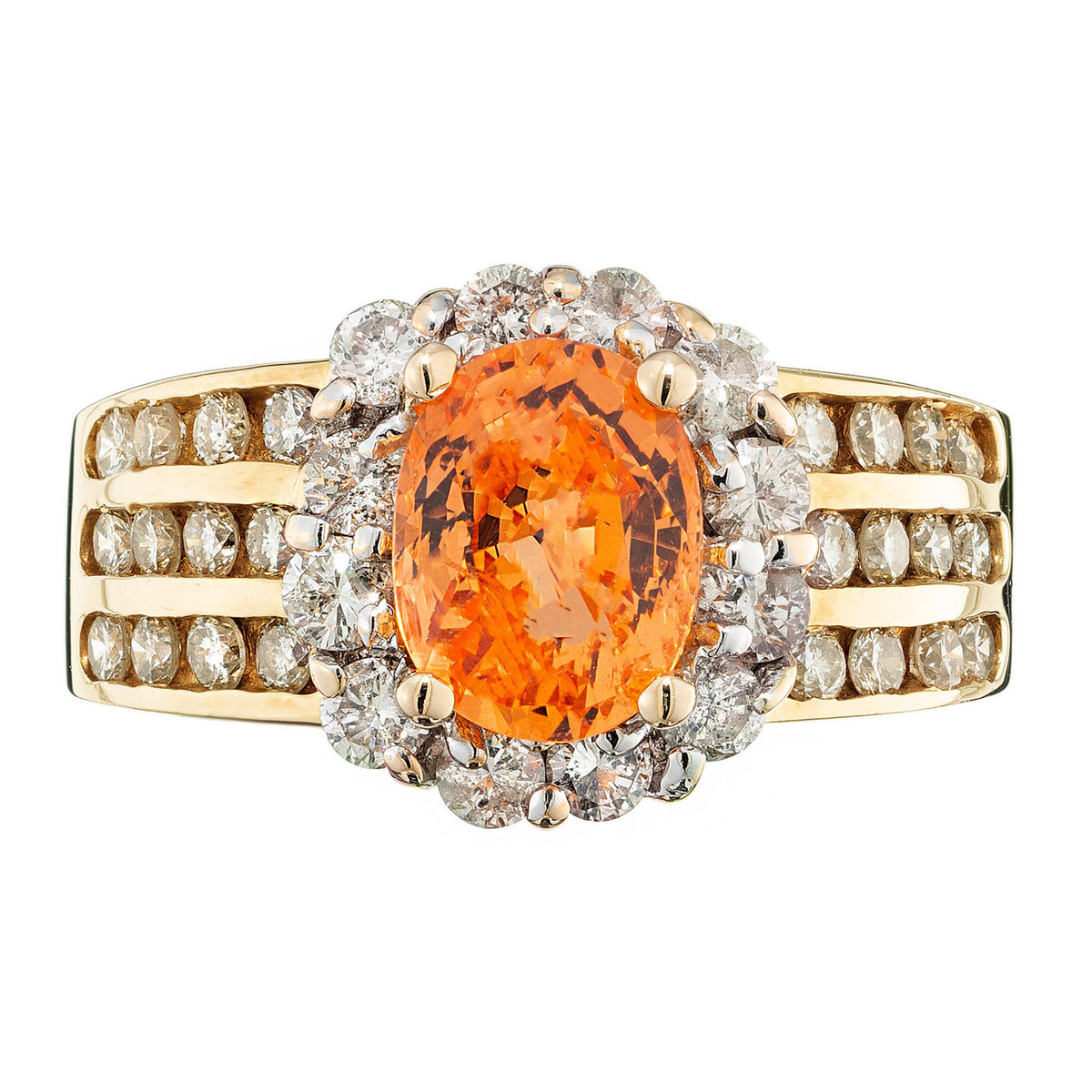 1.81 Carat Oval Orange Spessartite Garnet Diamond Halo Cocktail Ring