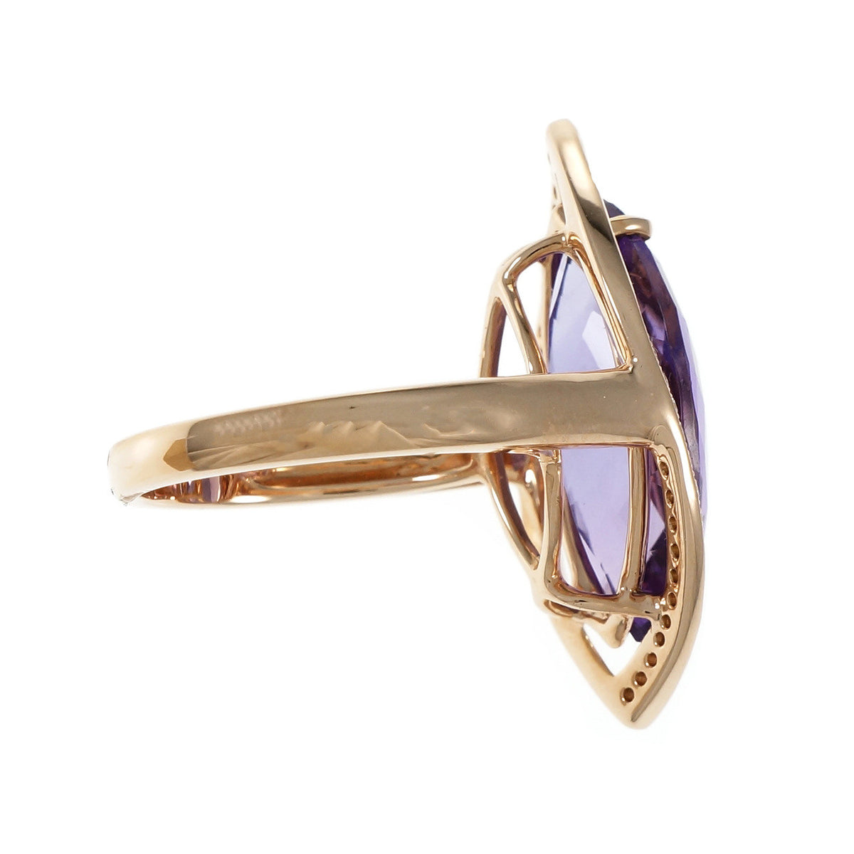 Estate Marquise Amethyst Diamond Ring 14k Pink Gold – image 3
