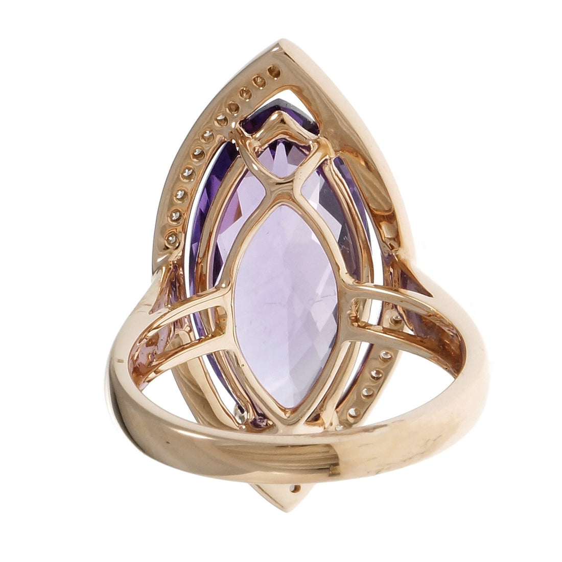 Estate Marquise Amethyst Diamond Ring 14k Pink Gold – image 4