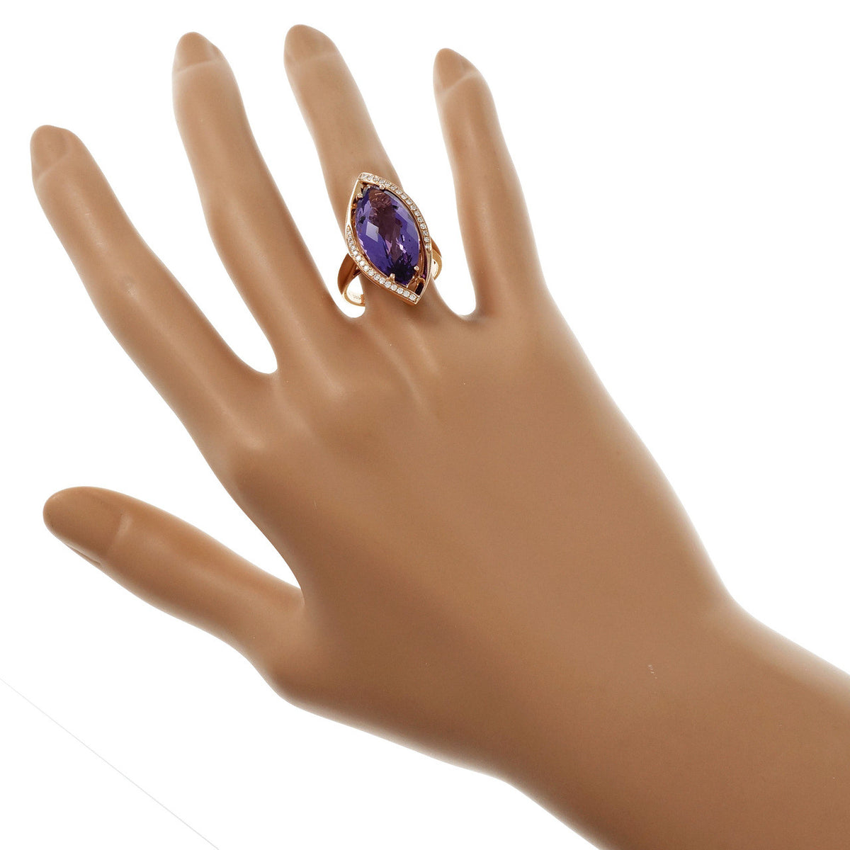 Estate Marquise Amethyst Diamond Ring 14k Pink Gold – image 6