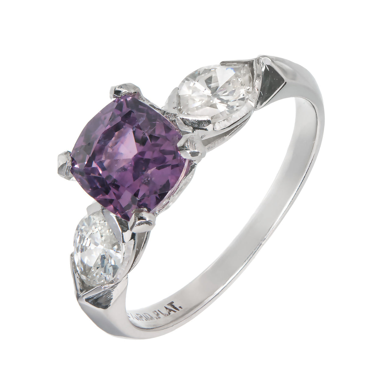 Vintage Natural Certified Purple Sapphire Engagement Ring Platinum Diamond