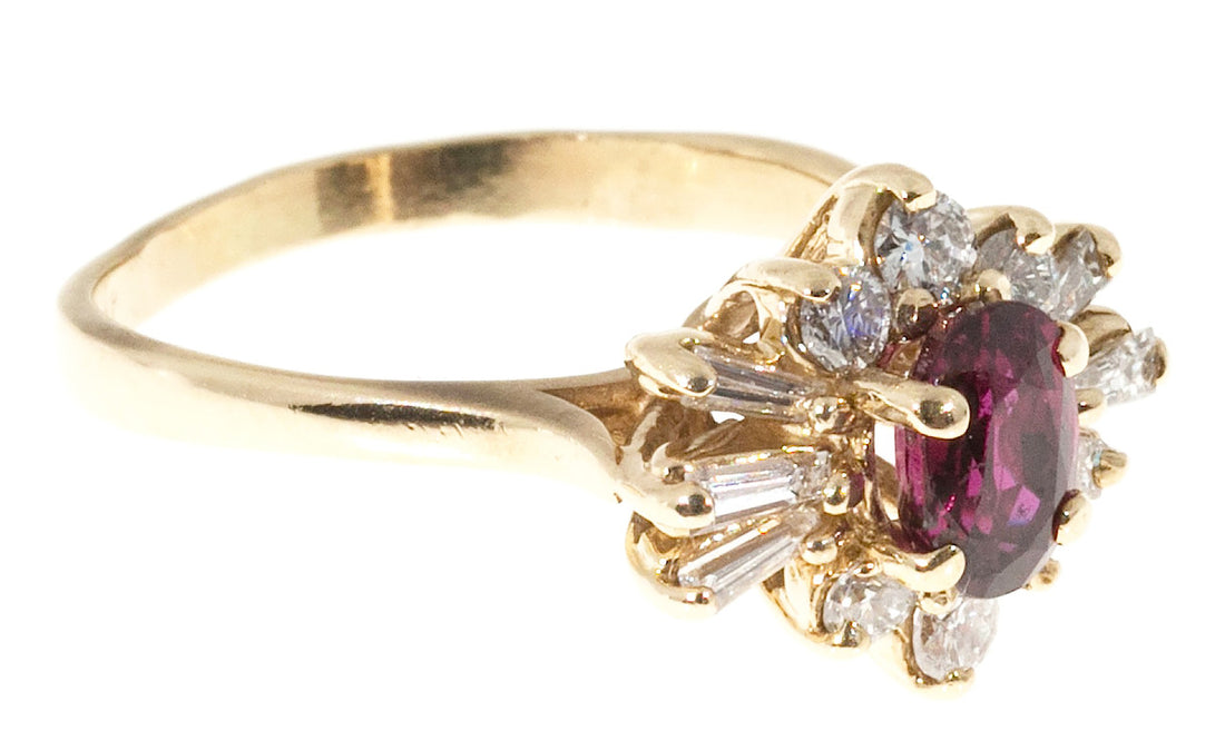 Estate 1960s 14k Princess Style Raised Baguette Full Diamond & Oval Ruby Ring – image 3