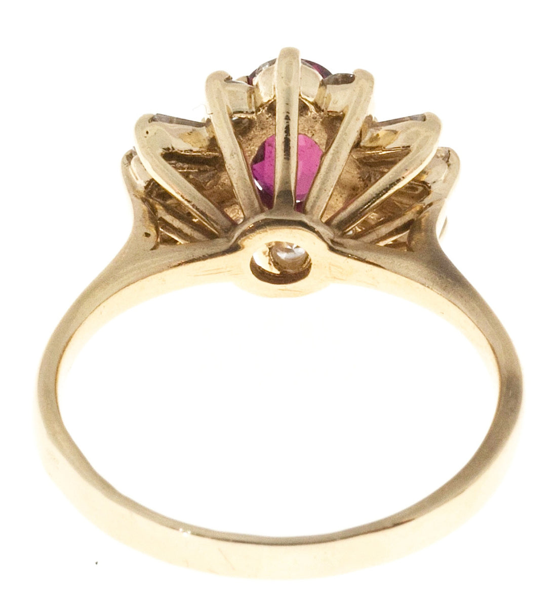 Estate 1960s 14k Princess Style Raised Baguette Full Diamond & Oval Ruby Ring – image 4