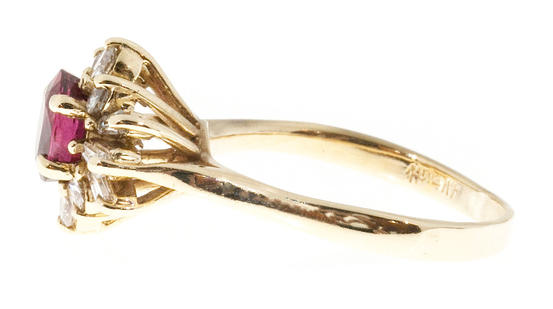 Estate 1960s 14k Princess Style Raised Baguette Full Diamond & Oval Ruby Ring – image 5