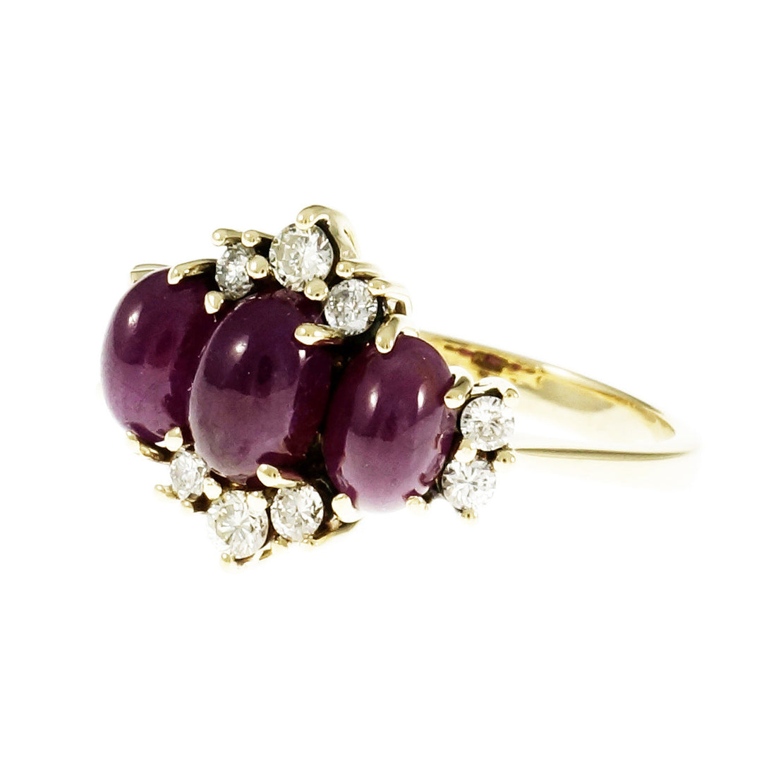 Vintage 1960 Cabochon Ruby Ring Diamond 14k Yellow Gold – image 2