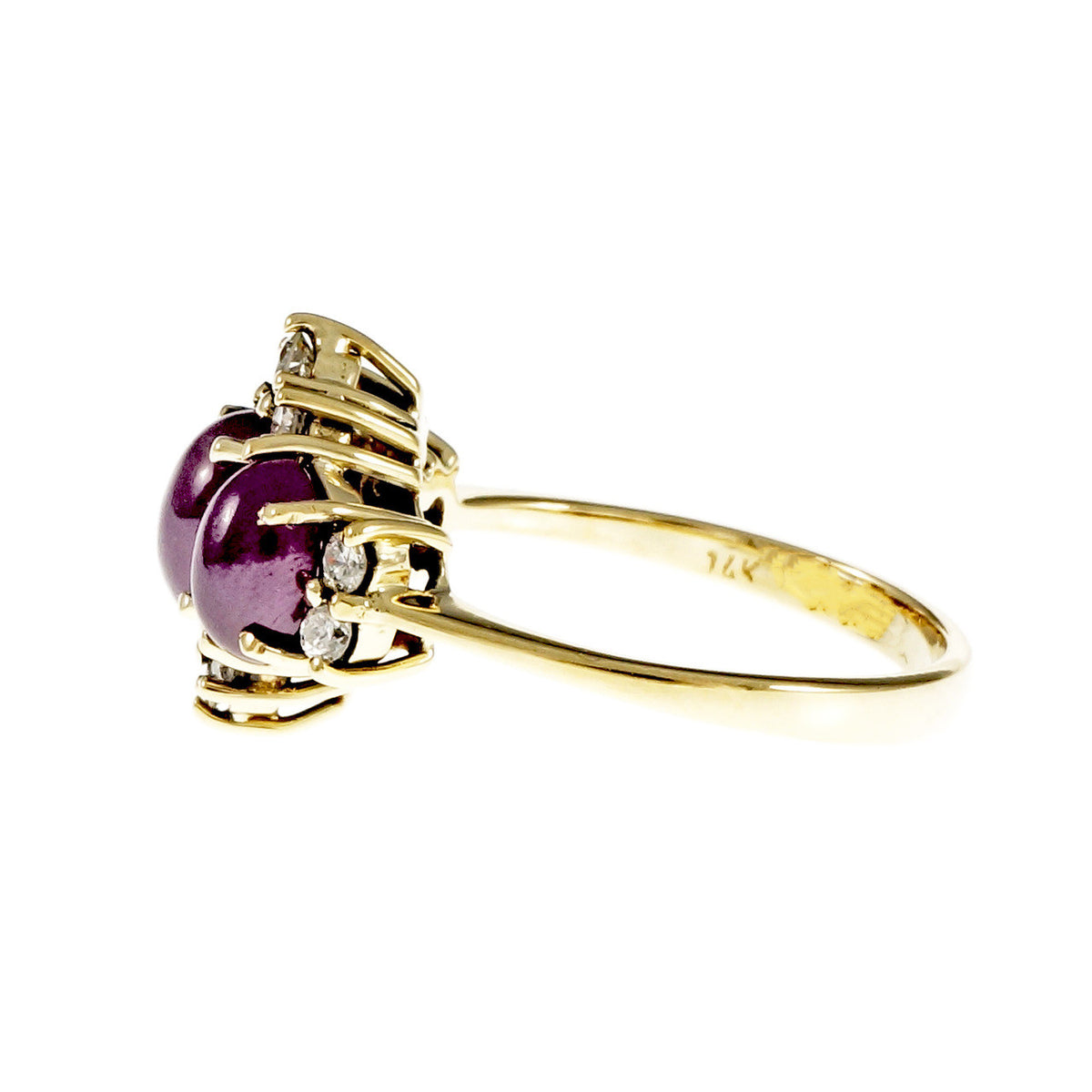Vintage 1960 Cabochon Ruby Ring Diamond 14k Yellow Gold – image 3