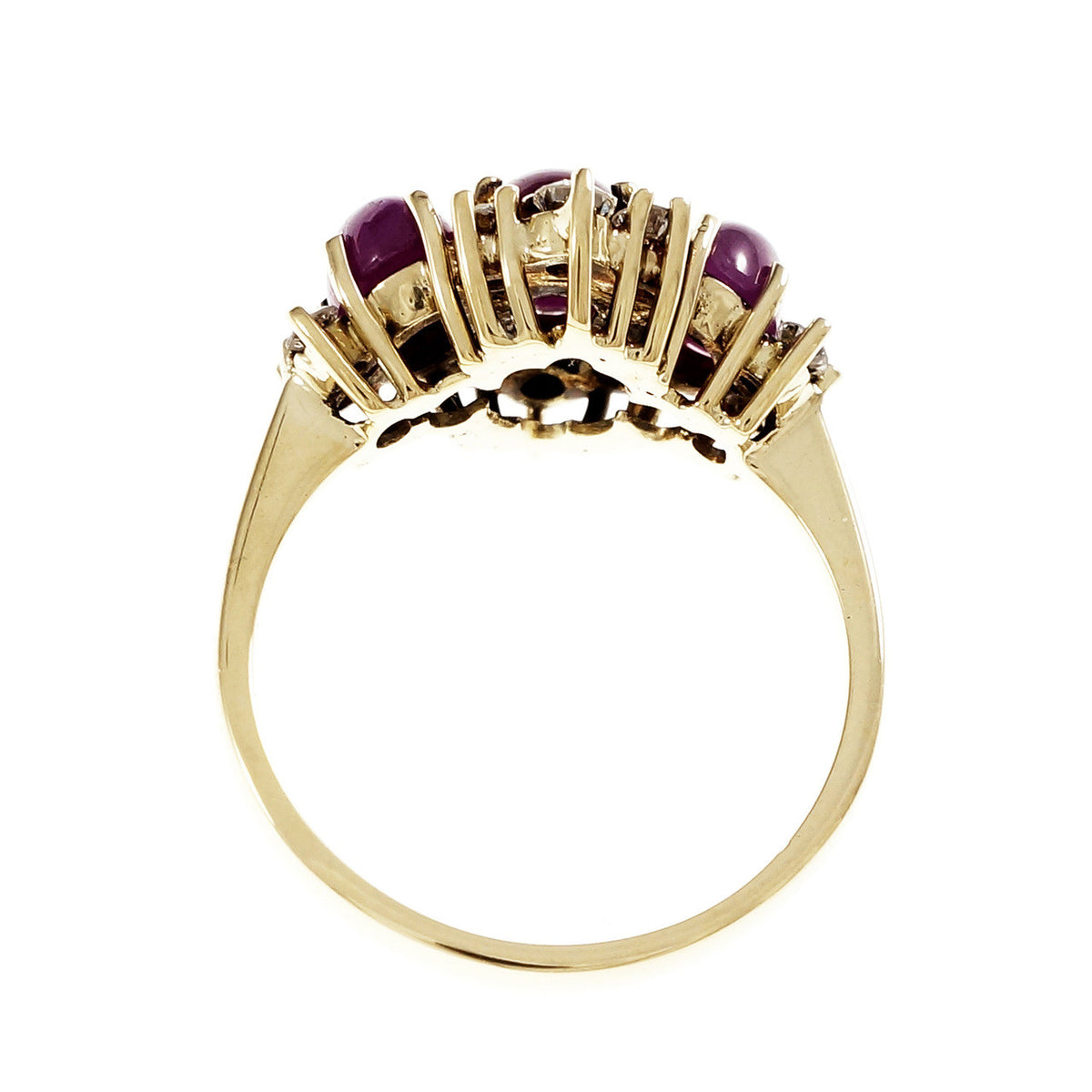 Vintage 1960 Cabochon Ruby Ring Diamond 14k Yellow Gold – image 4