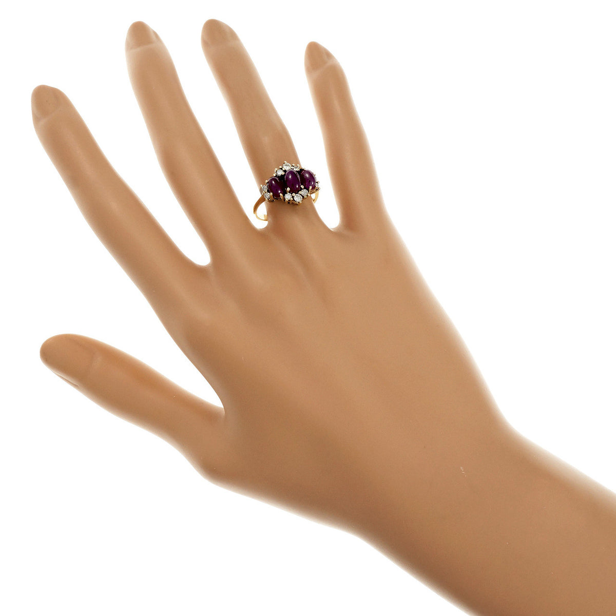 Vintage 1960 Cabochon Ruby Ring Diamond 14k Yellow Gold – image 6