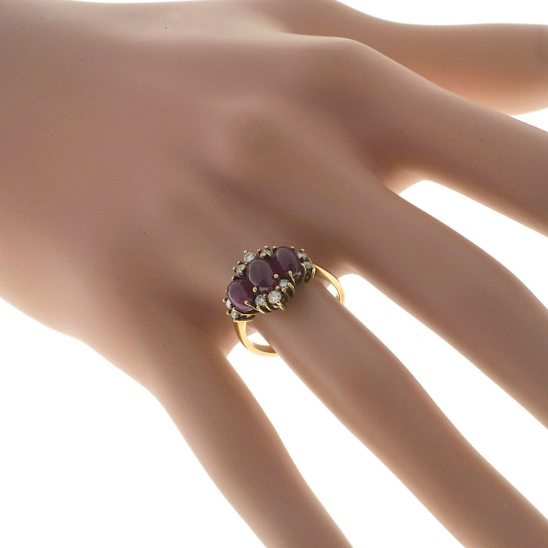 Vintage 1960 Cabochon Ruby Ring Diamond 14k Yellow Gold – image 7