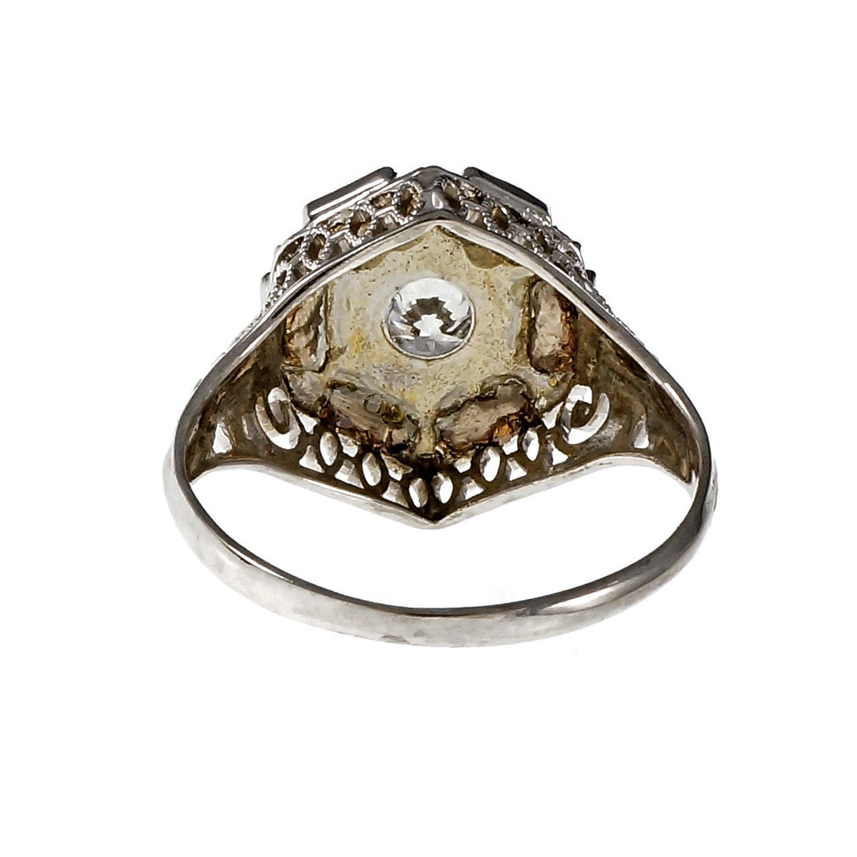 Art Deco 1930 Black Enamel Diamond Ring 18k White Gold – image 4