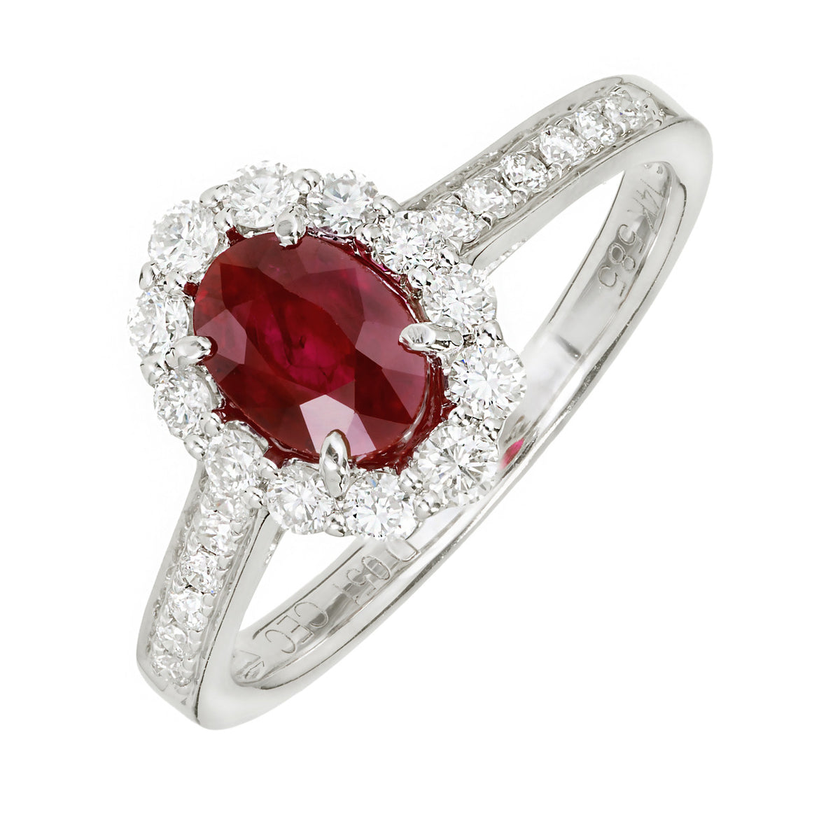 Oval Ruby Diamond Halo Ring 14k White Gold – image 2