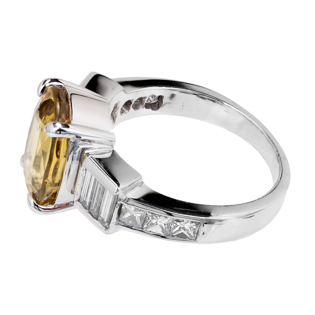 GIA 6.08 Carat Natural Oval Yellow Sapphire Diamond Platinum Engagement Ring – image 4