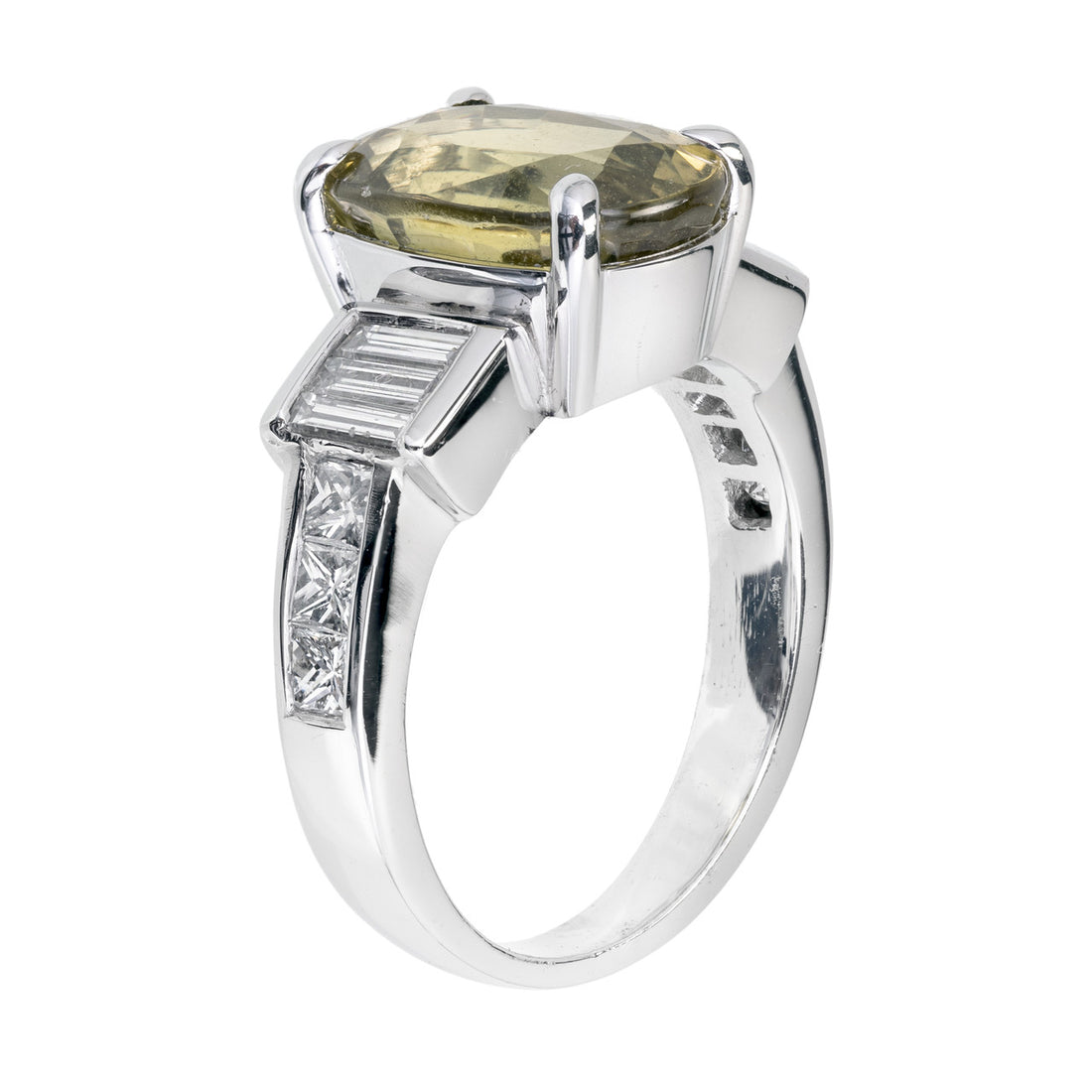 GIA 6.08 Carat Natural Oval Yellow Sapphire Diamond Platinum Engagement Ring – image 6