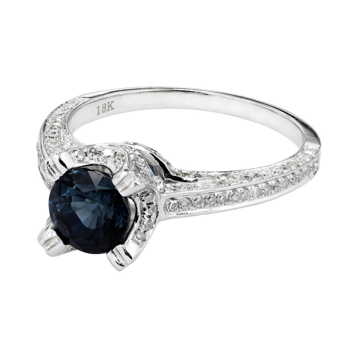 1.20 Carat Round Sapphire Micro Pavé Diamond Gold Engagement Ring – image 2