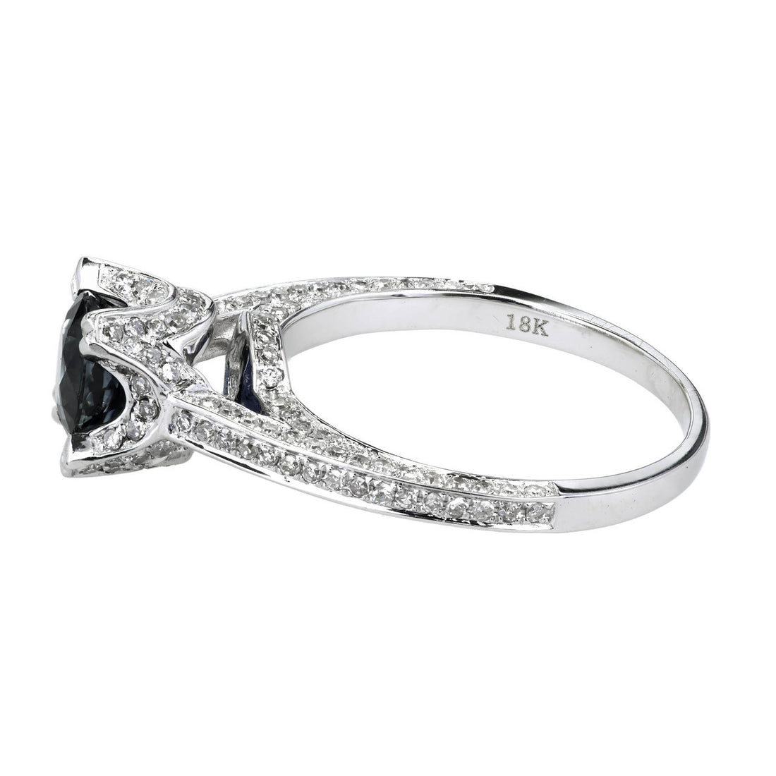 1.20 Carat Round Sapphire Micro Pavé Diamond Gold Engagement Ring – image 4