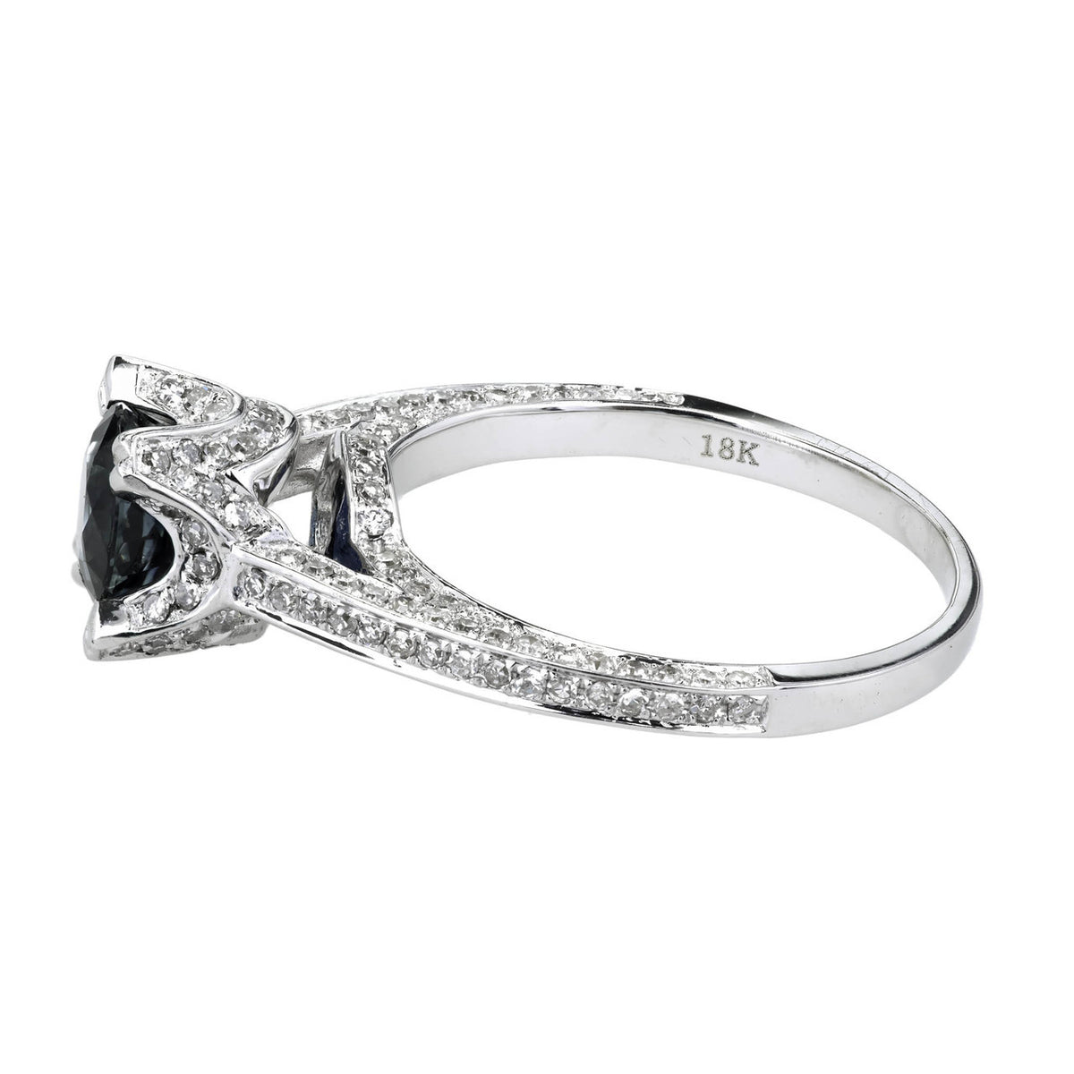 1.20 Carat Round Sapphire Micro Pavé Diamond Gold Engagement Ring – image 4
