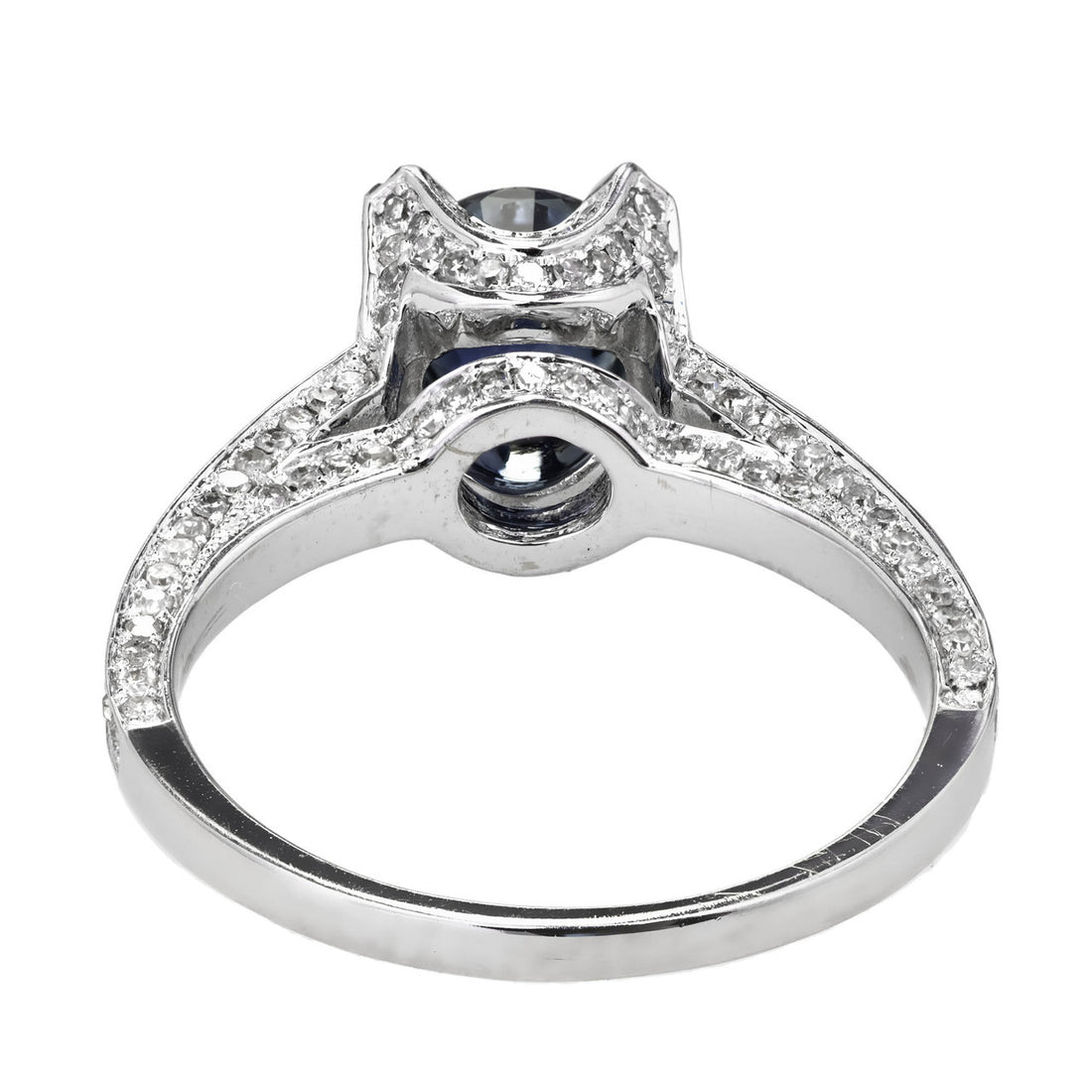 1.20 Carat Round Sapphire Micro Pavé Diamond Gold Engagement Ring – image 5