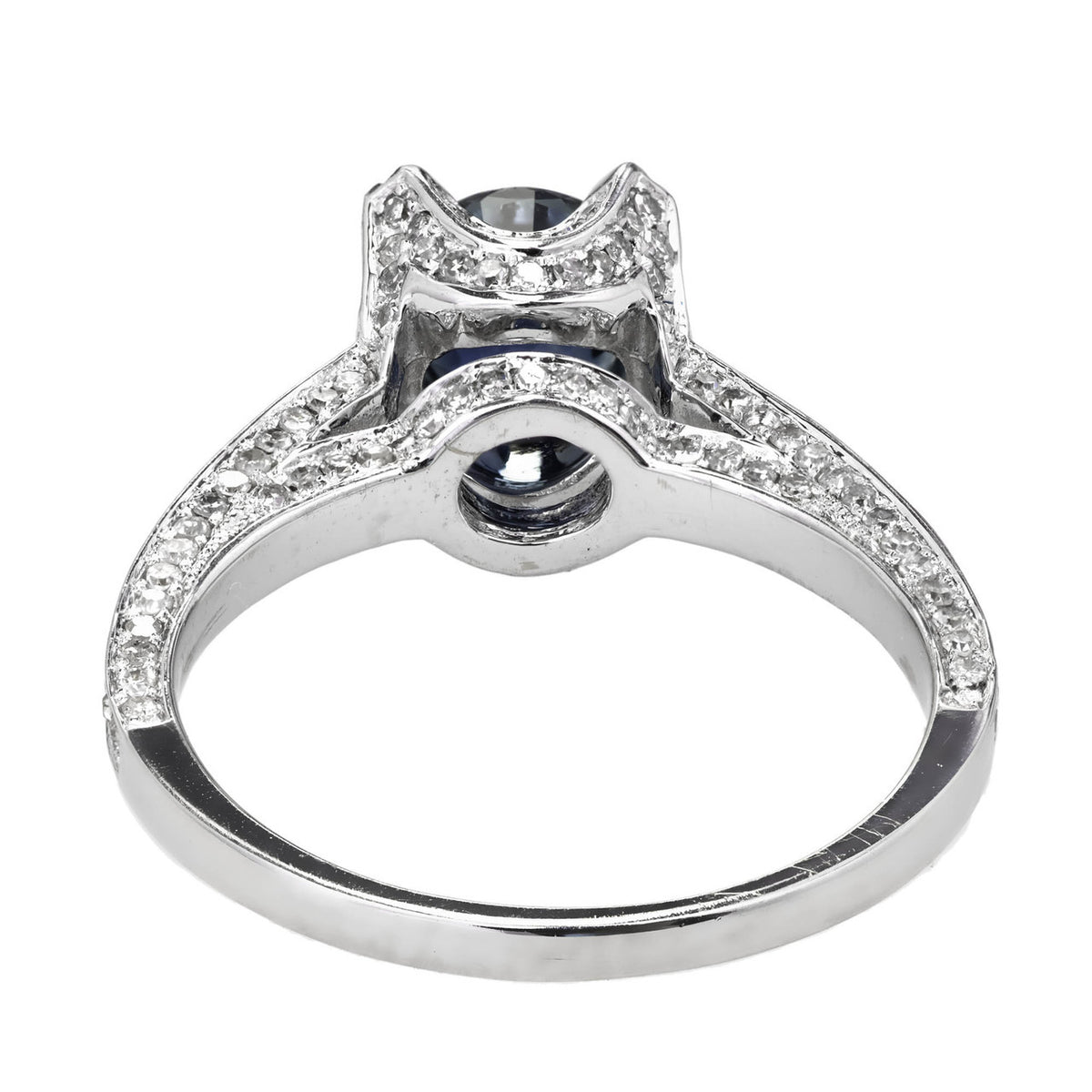1.20 Carat Round Sapphire Micro Pavé Diamond Gold Engagement Ring – image 5