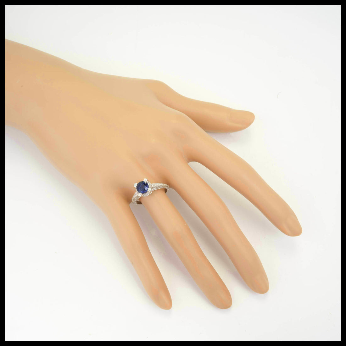 1.20 Carat Round Sapphire Micro Pavé Diamond Gold Engagement Ring – image 8