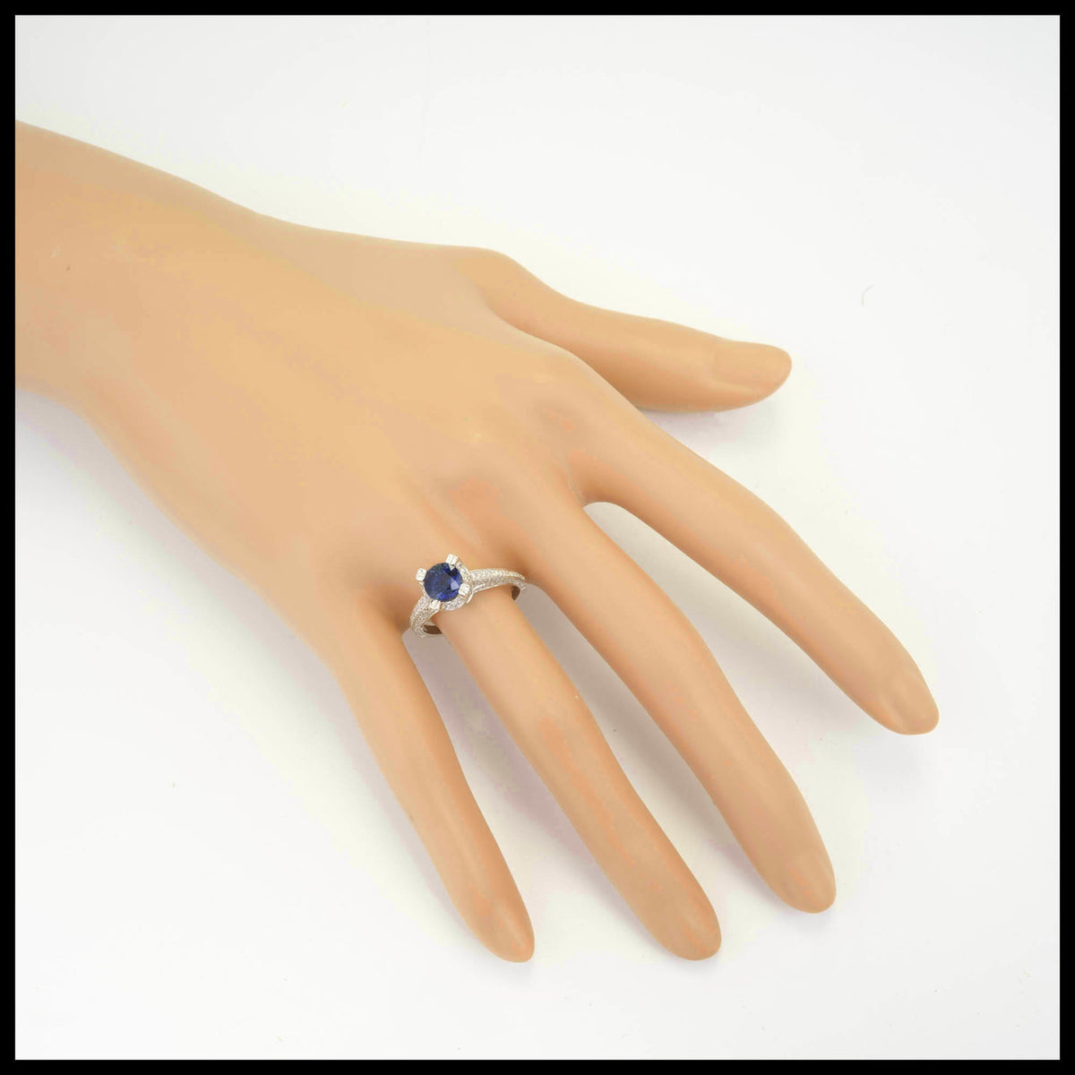 1.20 Carat Round Sapphire Micro Pavé Diamond Gold Engagement Ring – image 8