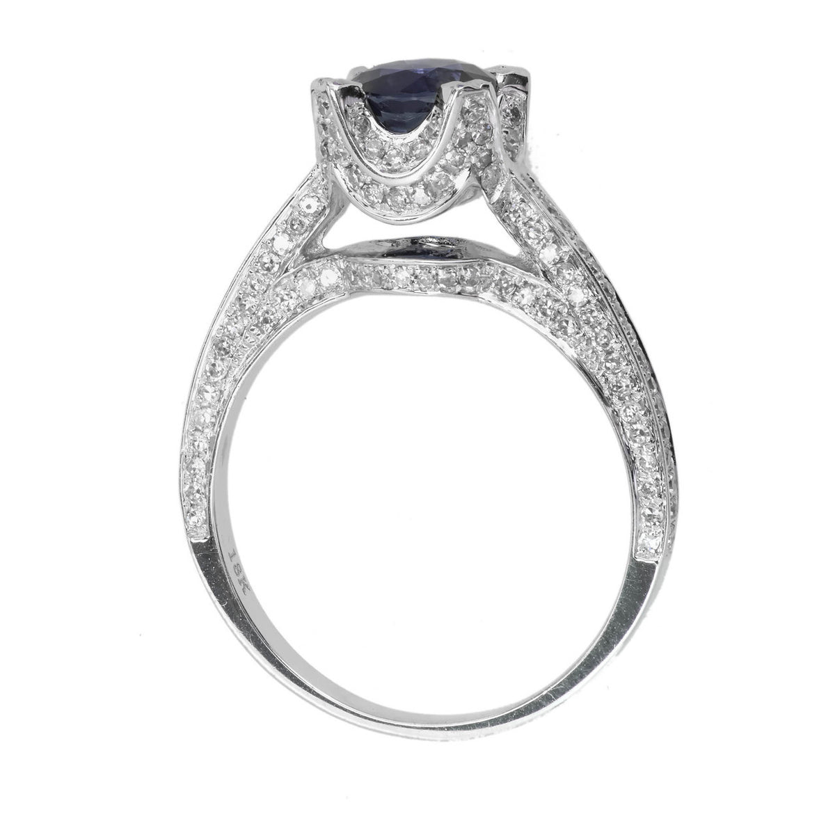 1.20 Carat Round Sapphire Micro Pavé Diamond Gold Engagement Ring – image 9