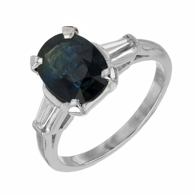 GIA Certified 3.01 Carat Oval Natural Sapphire Diamond Platinum Engagement Ring