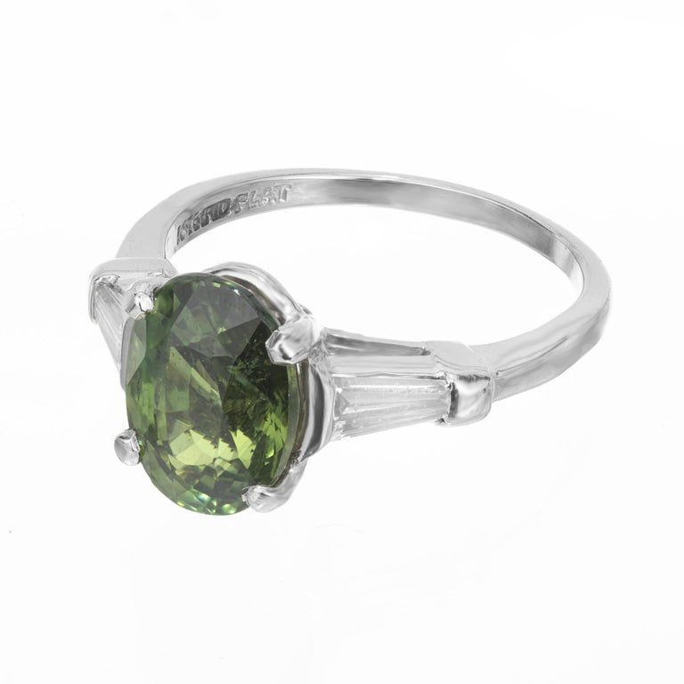 GIA Certified 4.05 Carat Sapphire Diamond Platinum Three-Stone Engagement Ring – image 8