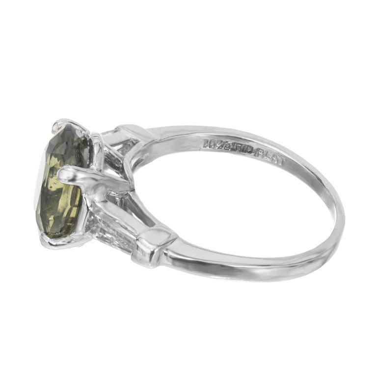 GIA Certified 4.05 Carat Sapphire Diamond Platinum Three-Stone Engagement Ring – image 7