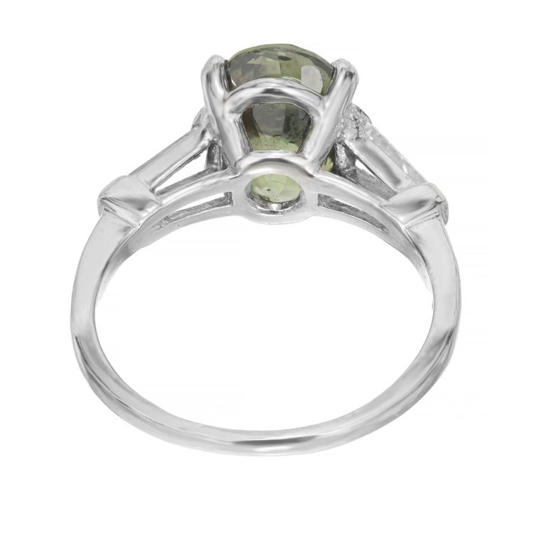 GIA Certified 4.05 Carat Sapphire Diamond Platinum Three-Stone Engagement Ring – image 6